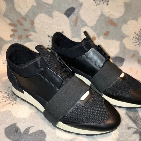 Balenciaga NWOT Black Knit & Leather Sneakers - Picture 1 of 9